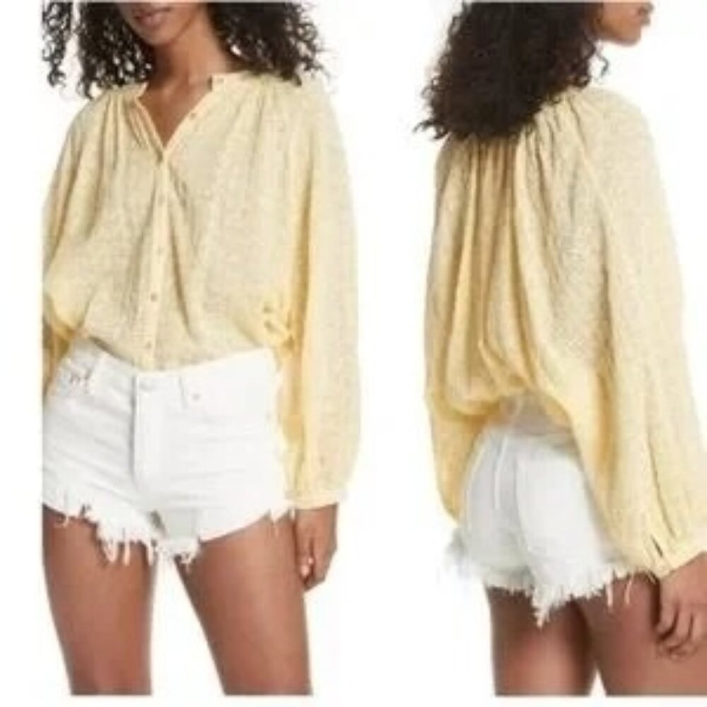 Free People Down from the Clouds Embroidered Eyelet Yellow Blouse